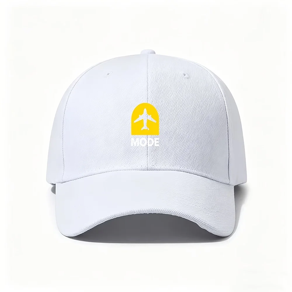 1pc Funny Airplane Mode Graphic Baseball Cap, Casual Yellow Airplane Silhouette Mode Print Trucker Hat