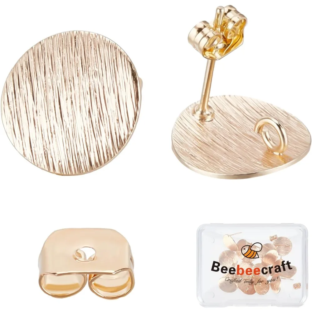 

1 Box 20Pcs Irregular Round Stud Earring Findings 18K Gold Plated Flat Round Earring Posts with Loop and 20Pcs Ear Nuts for DIY