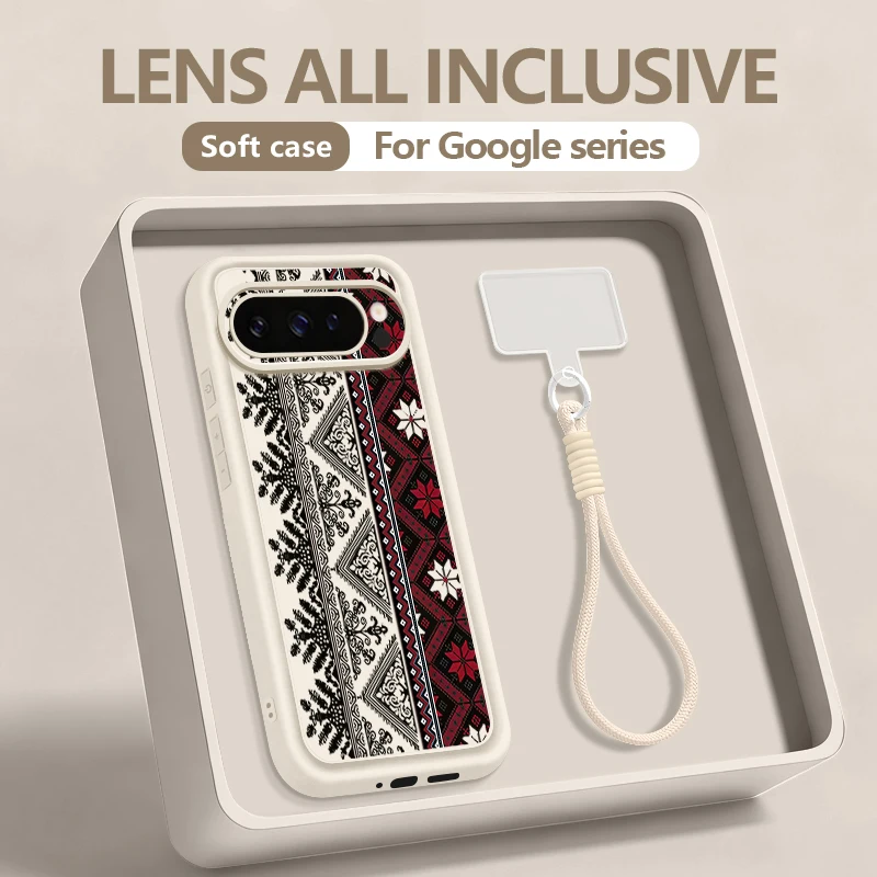 Vintage Totem-Muster Handyhülle mit Trageband für Google Pixel 10 9 8 7 Pro 9A 8A 7A Pixel 9 10 Pro XL TPU Silikon Handgelenkschlaufe Cover
