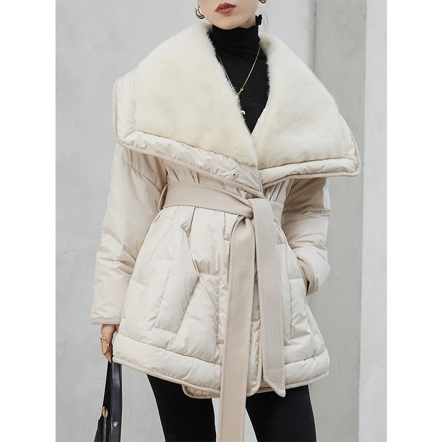 

MENINA BONITA 2023 Winter New Luxury Natural Mink Fur Collar Coat Real 90% White Goose Feather Women Jacket Down Warm Overcoat