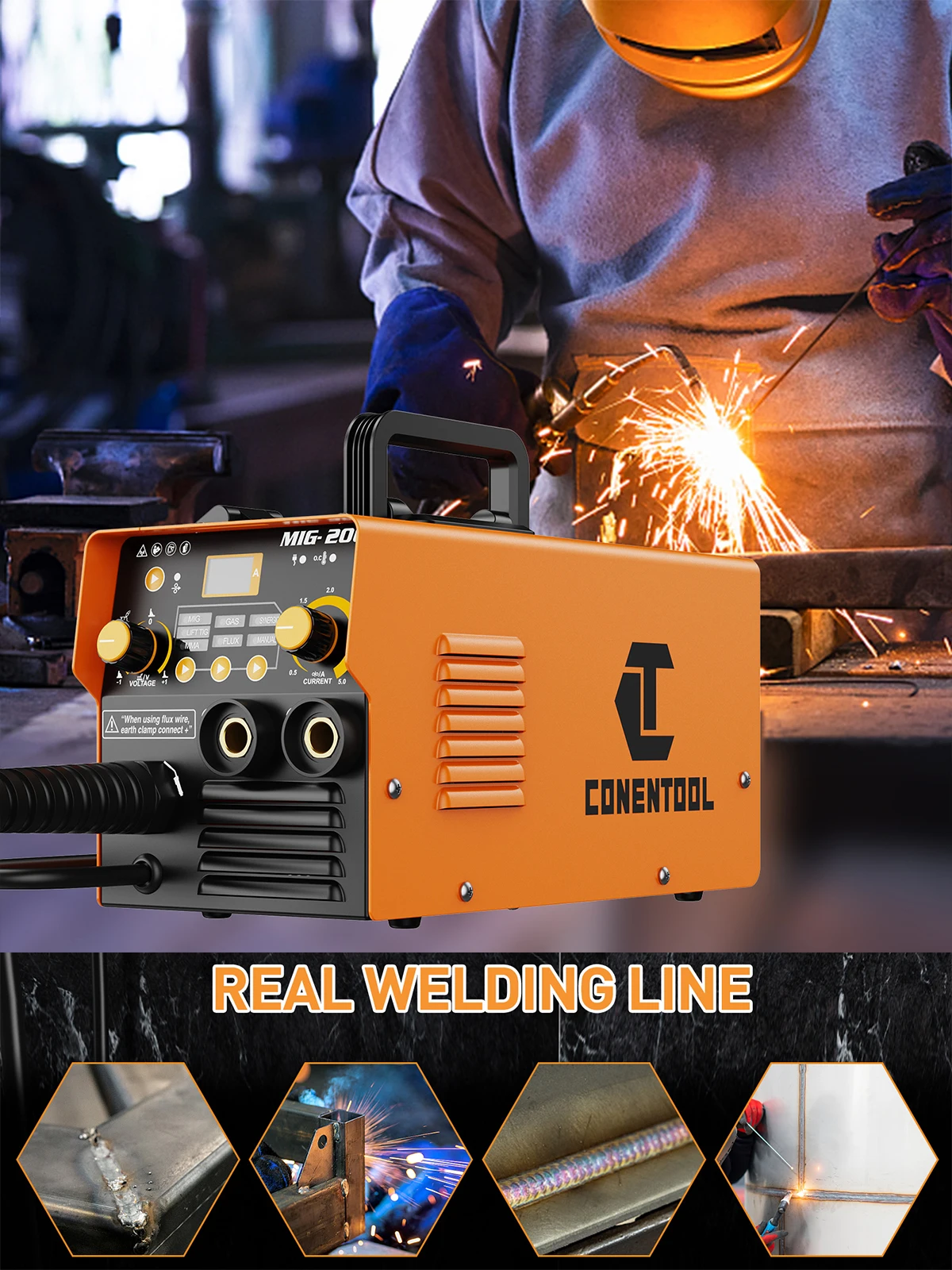 CONENTOOL 200A MIG MMA TIG 3-in-1 lasapparaat IGBT Inverter Flux Core Lasser 110/220V IP21S voor roestvast staal en koolstofstaal - afbeelding 2