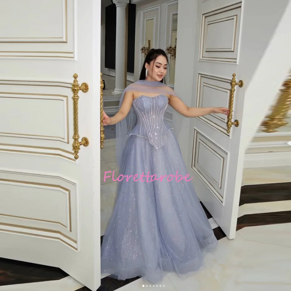 Customized Corest Evening Dresses Glittering Beads Sequins Prom Dress Romantic Tulle  Wedding Bridal Gowns