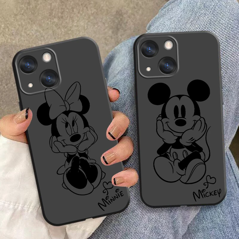 Disney Mickey Minnie Couple Phone Case For Apple iPhone 14 13 12 11 SE XS XR X 7 8 6 mini Plus Pro MAX Soft Black Cover