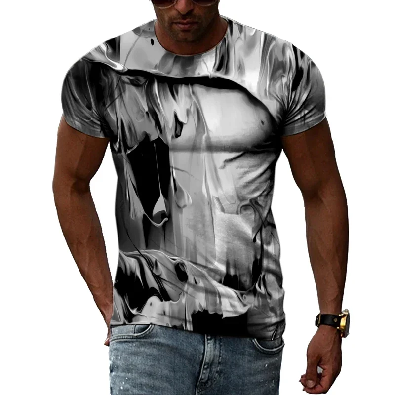 Camiseta 3D de hip-hop com estampa grafite masculina, moda de personalidade, tops de rua com gola redonda, casual bonito, camiseta de manga curta, nova