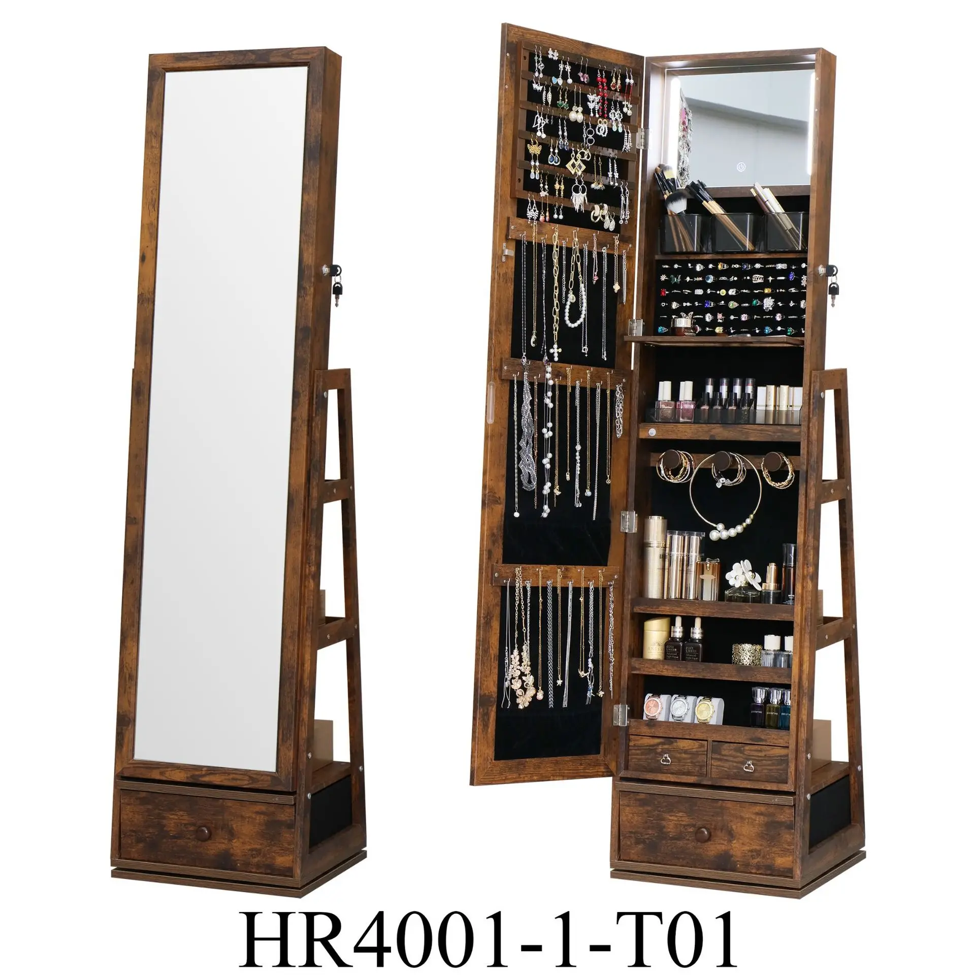 Floor-to-ceiling full-length mirror Household vertical large-capacity jewelry cabinet can be stored with integrated mirror