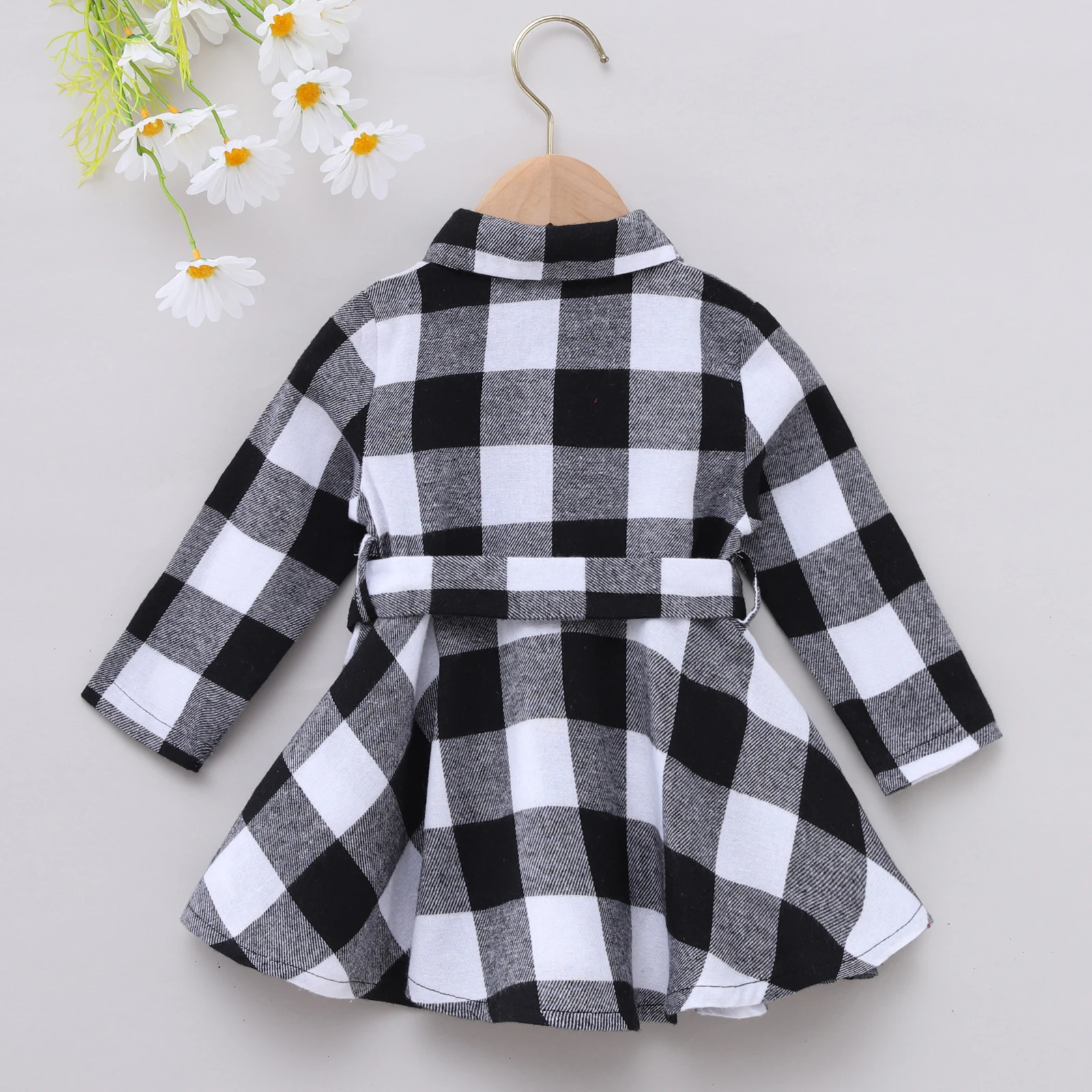 Kids Fashion Spring Autumn Plaid Playdress Flannel Buttons Toddler Baby Girls Checked Dress