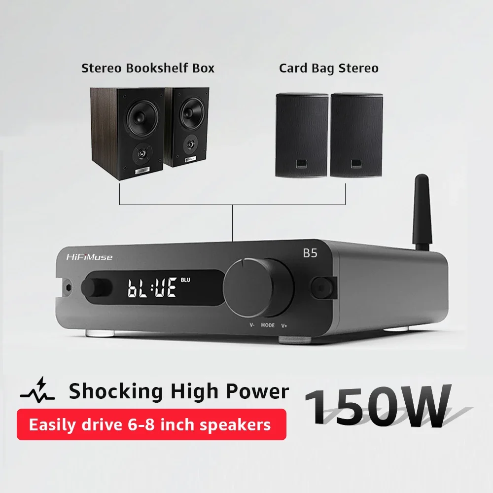 

HiFiMuse B5 Bluetooth Amplifier ESS9018K2M Stereo Hi-Fi Home Theater Amplifier 32Bit/192kHz Class D Mini Power Amp 100W x