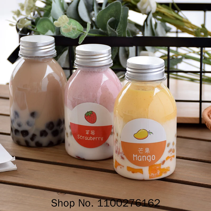 

10pcs Net Red 270ML Recyclable Food Grade Plastic Milk Tea Bottle Transparent Yogurt Cup Ice Coffee Packaging Bottles with Lids