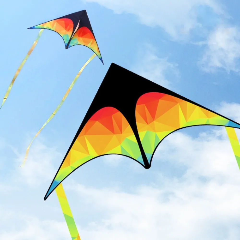 Double-tailed Large Delta Kite Long Tail Easy to Fly Childrens Kite with 50 Meter Line Good Flying Prairie Kite for Kid & Adult