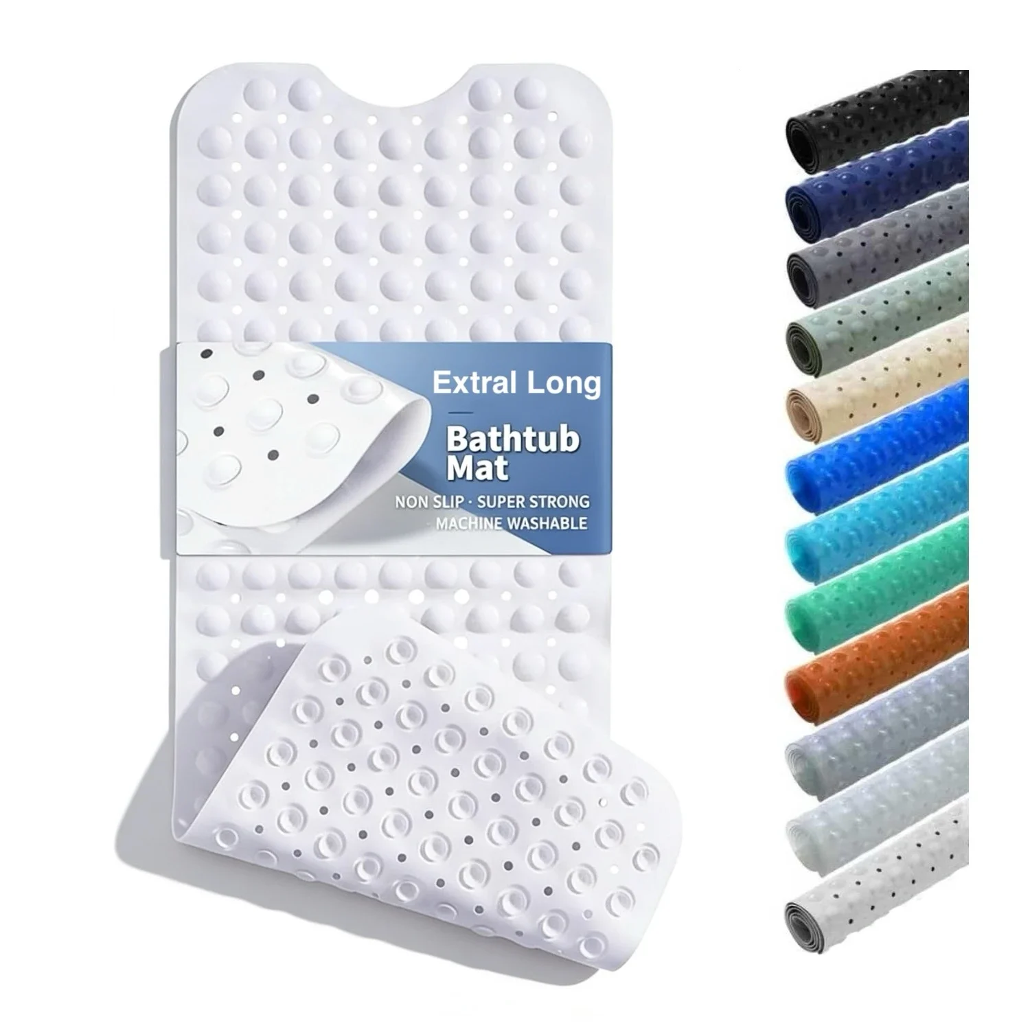 Bathtub Mats for Shower Tub, Extra Long Non-Slip 40 X 16 Inch Bath Mat with Drain Holes and Suction Cups, Bath Mat for Bathroom