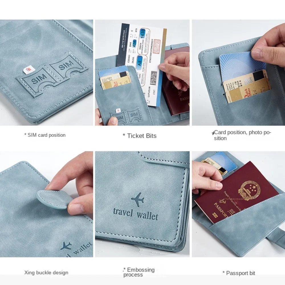 with SIM Card Slots Passport Cover Multifunction Magnetic Buckle RFID Blocking Wallet Airplane Check-in Coin Purse