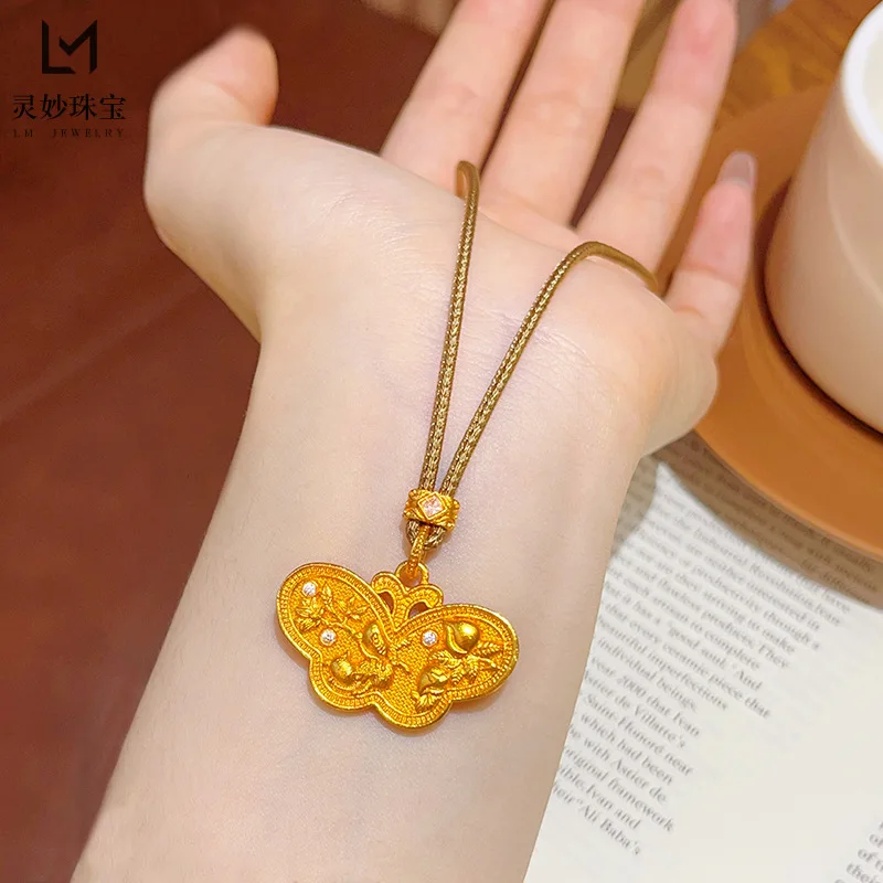 

24-каратное настоящее золото, цветочная ветка, кошка Чжуан Чжоу Mengdou, подвеска-бабочка-бабочка, 9999, ожерелье, цепочка для свитера с бабочкой Fuyun Fu