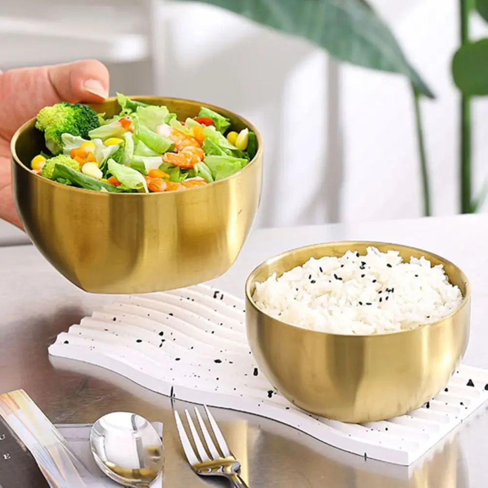 Double Layer Korean Style Stainless Steel Rice Bowl Heat Insulated Drop-resistant Soup Bowl Square Bottom Anti-scalding