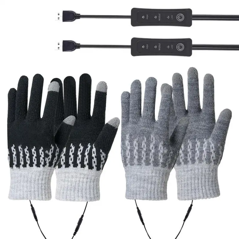 Heated Winter Gloves Hiking Cycling USB Hand Warmers 3 Levels Adjustable Cold Weather Gloves Removable Heated Snowboard Gloves