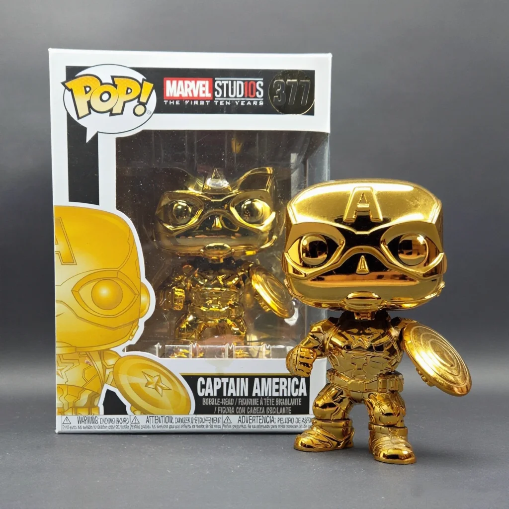 Funko Pop Marvel Captain America Gold Chrome Vinyl Figure 377 Officially Licensed 10th Anniversary Limited Edition Figurine Gift