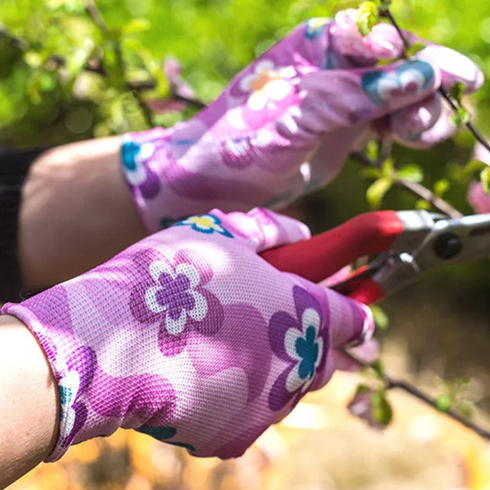 1Pair Yard Cleaning Palm-Coated Floral Garden Gloves Women Non-Slip Working Gloves Non-Slip Household Labor Protection Gloves