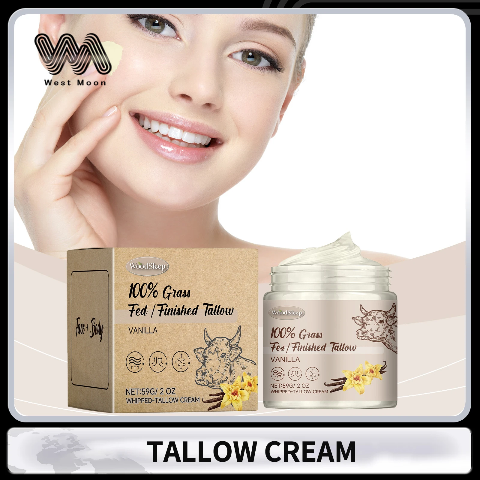 Grass Fed Butter Cream Moisturizing Hydrating Face Cream Body Lotion Nourishing Balm Gentle Rejuvenation Beef Tallow Honey Balm
