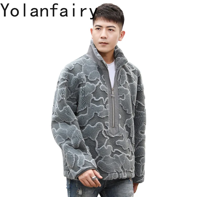 YOLANFAIRY 30% Wool Mens Real Fur Coat Winter Clothes Shearling Jackets for Men Cropped Leather Jacket Loose Fit Бомбер 2024