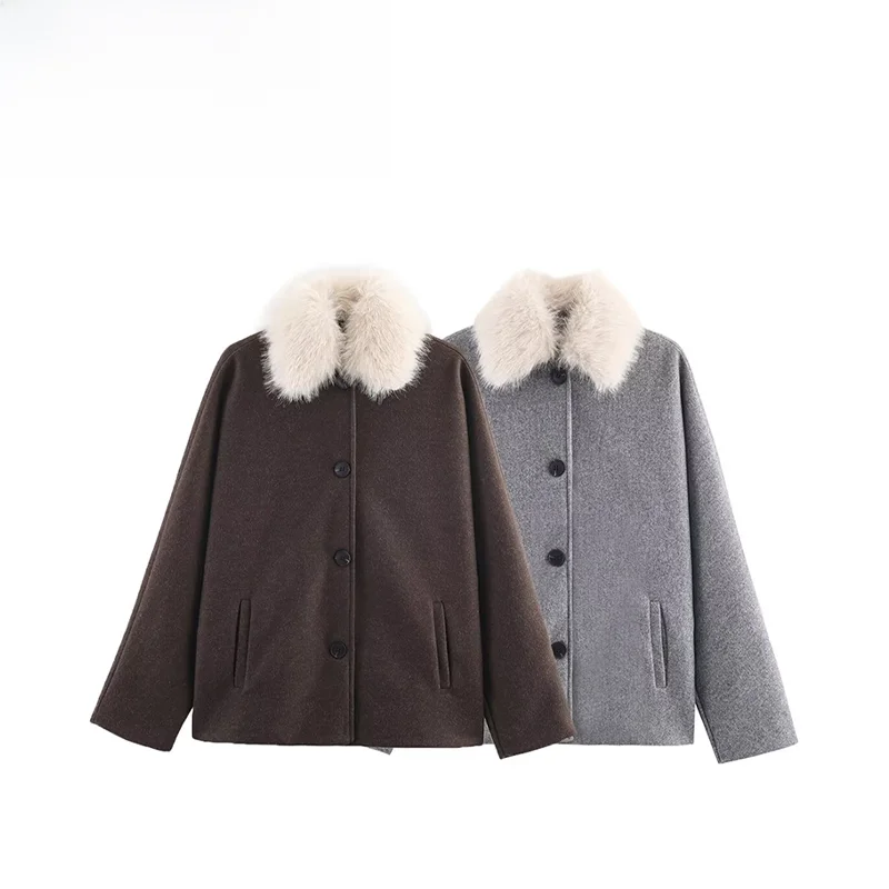 

Простое модное шерстяное пальто с широкими рукавами для женщин ZR, осеннее новое поступление, уличное пальто из полиэфирного волокна, обычное тонкое