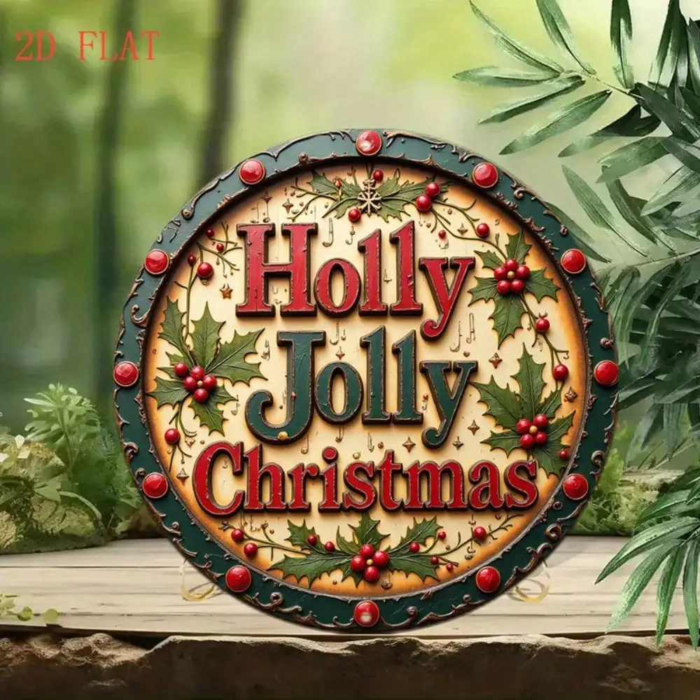 Vintage Holly Jolly Christmas Metal Sign Retro Holiday Home Decor Wall Art