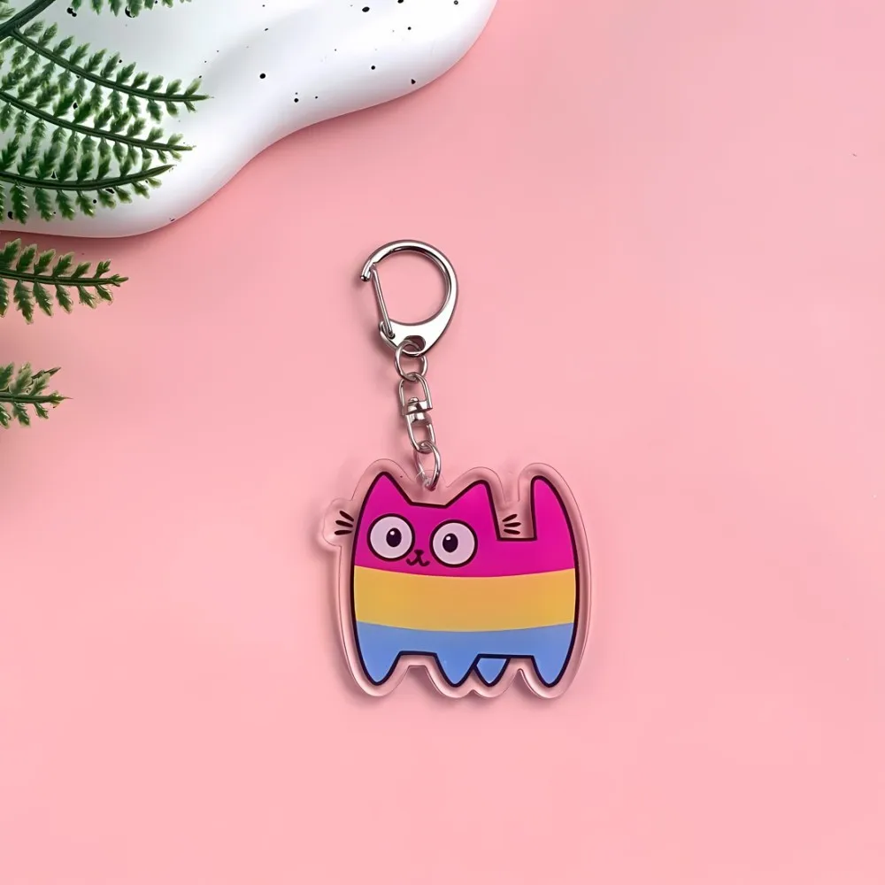✨ قوس قزح الكرتون القط المفاتيح ✨   سحر أكريليك ملون للأطفال البنات، إكسسوارات حقيبة مدرسية هدية كاواي لطيفة بتصميم أصلي