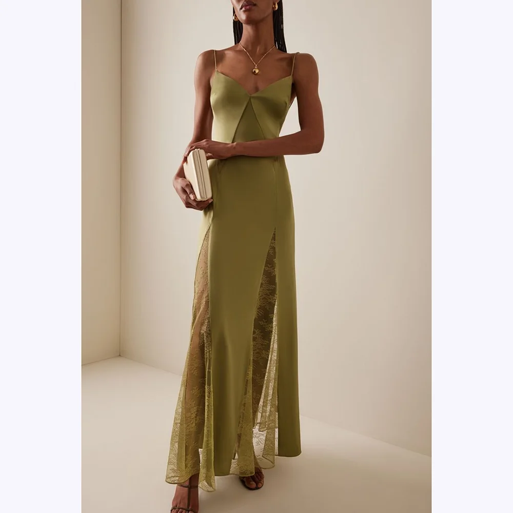 

Сексуальные вечерние платья с v-образным вырезом на бретельках, кружевные зеленые атласные модные платья, Новое поступление, вечерние платья для выпускного вечера знаменитостей, высокое качество