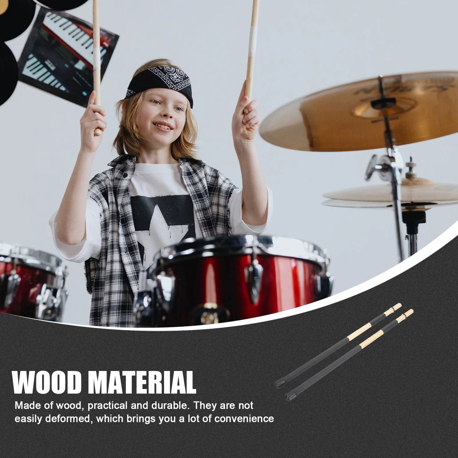 

1 Pair Drum Sticks Wooden Drumstick Set Smooth Durable Percussion Instrument Stick For Stage Performance Jazz Music Practice