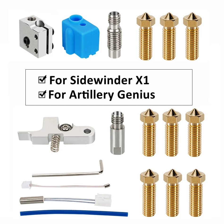 

Для 3D принтера Artillery Sidewinder X1/Комплект запчастей для экструдера Hotend, сопла/теплооблома/блока нагревателя/термистора