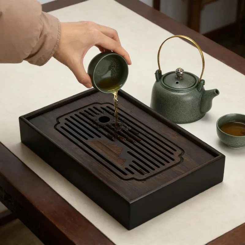 1 Pc Bamboo Tea Tray 11 Inch Chinese Tea Tray with Water Storage Box Tea Table Kung Fu Tea Ceremony Serving Set Tea Serving Tray
