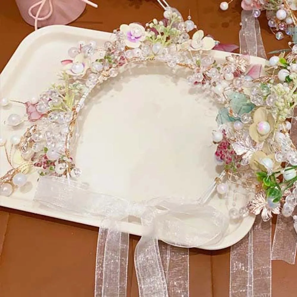 

Bohemia Style Butterfly Fairy Hair Hoop Beads Silk Ribbon Girls Garland Simulation Flower Adjustable Wreath Headband
