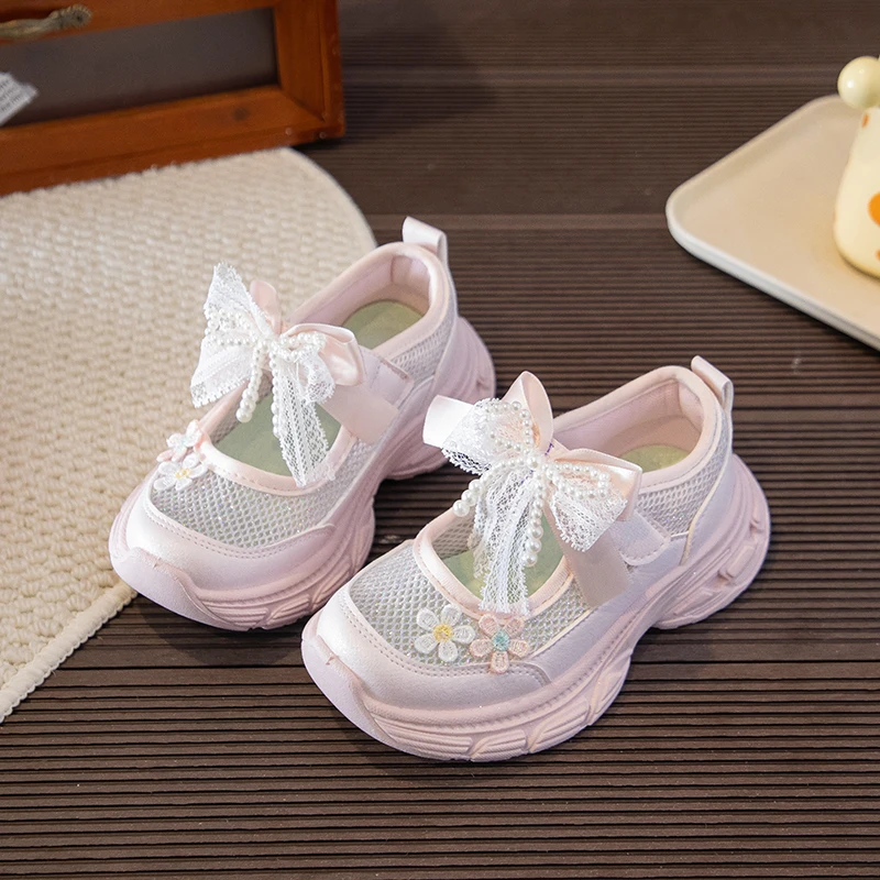 

Children Casual Shoes Round Toes Soft Sole Kids Princess Shoes Sweet Flowers 2026 New Fashion Girls Sports Shoes Non-slip Trendy
