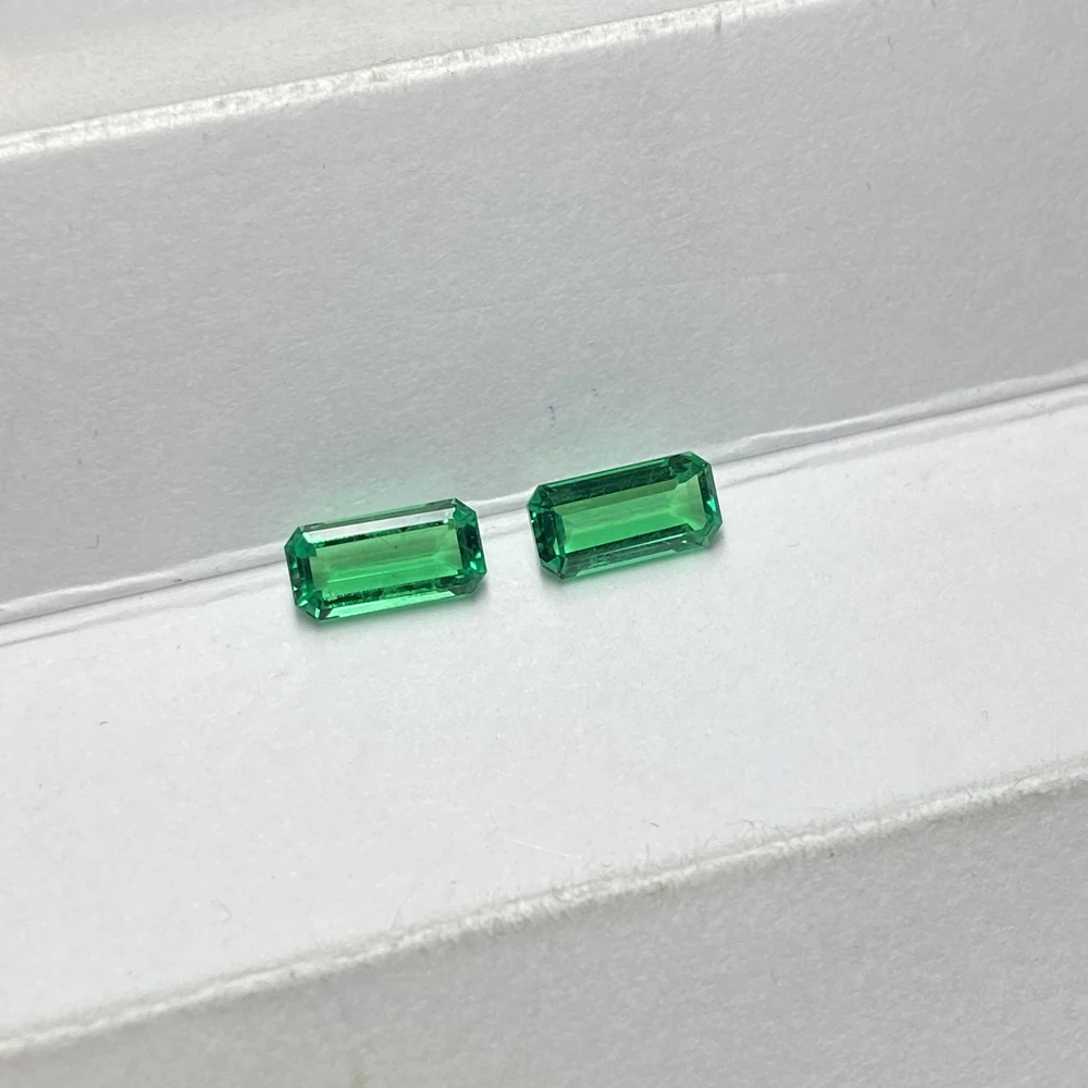 2pcs Rectangle 4x8mm Lab Created Hydrothermal Columbian Green Emerald Stone for Earring