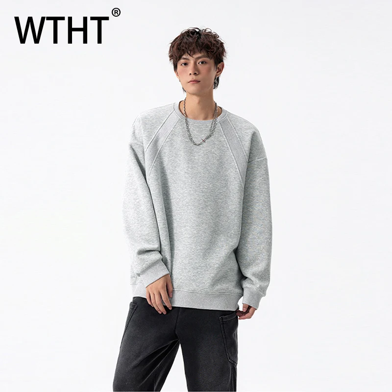 

WTHT модные мужские однотонные футболки с деконструкцией, модные топы с круглым вырезом и длинными рукавами, мужские осень 2023, 2A1758
