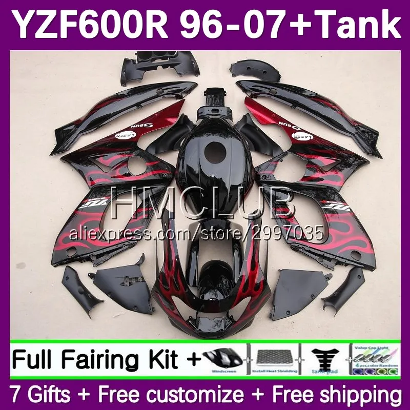 Fairing +Tank For YAMAHA YZF600R Thundercat YZF-600R 125No.42 YZF 600R 96 97 98 99 01 2002 2003 2004 2005 2006 2007 Red flames