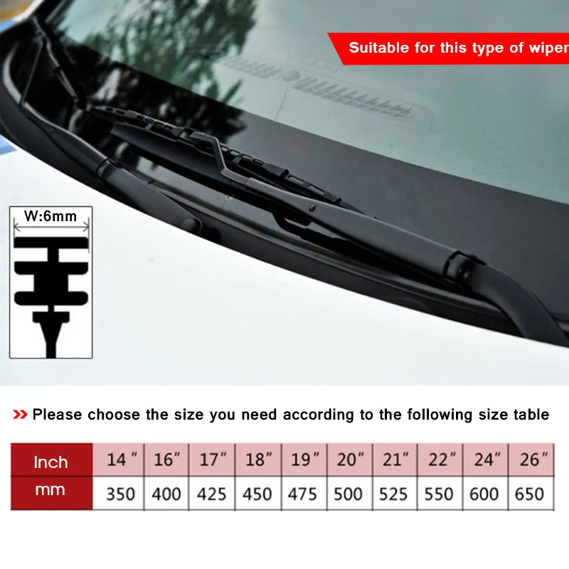 Car windscreen Wiper Blade Insert Natural Rubber Strip NR 6mm (Refill) 14\