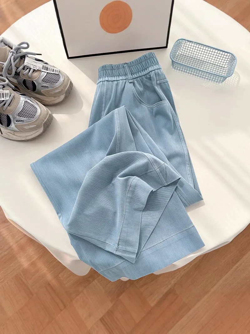 

Spring Summer Women's Clothing Slimming High Waist Straight Wide Leg Jeans Lightweight Drapey Nine Length Casual Trouser