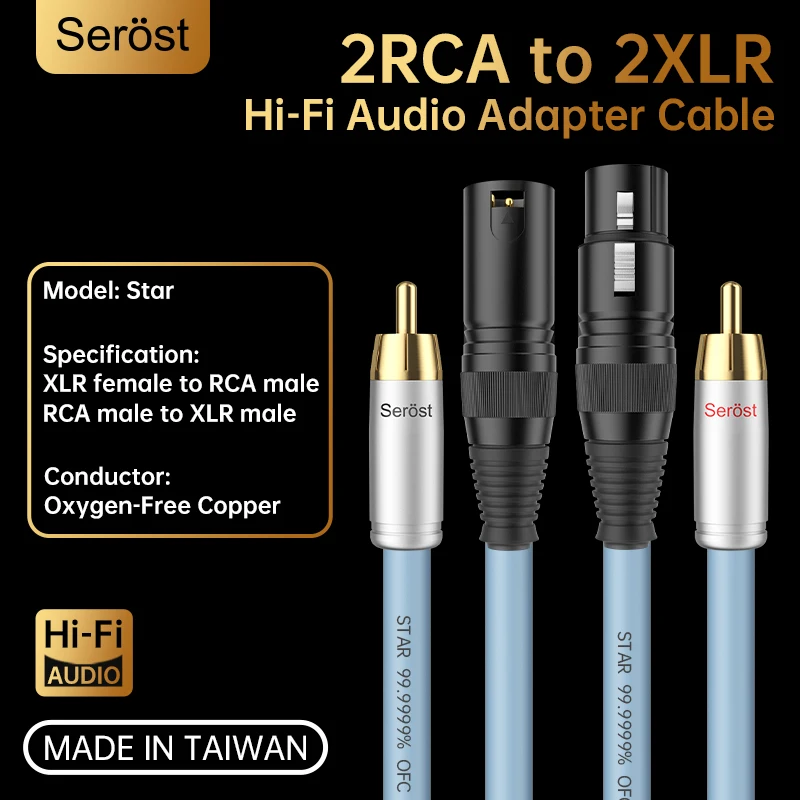 Serost HiFi Taiwan Audio Cable Oxygen-Free Copper 2RCA to 2XLR Adapter for CD DAC Amplifier Speaker - Balanced Audio Cable