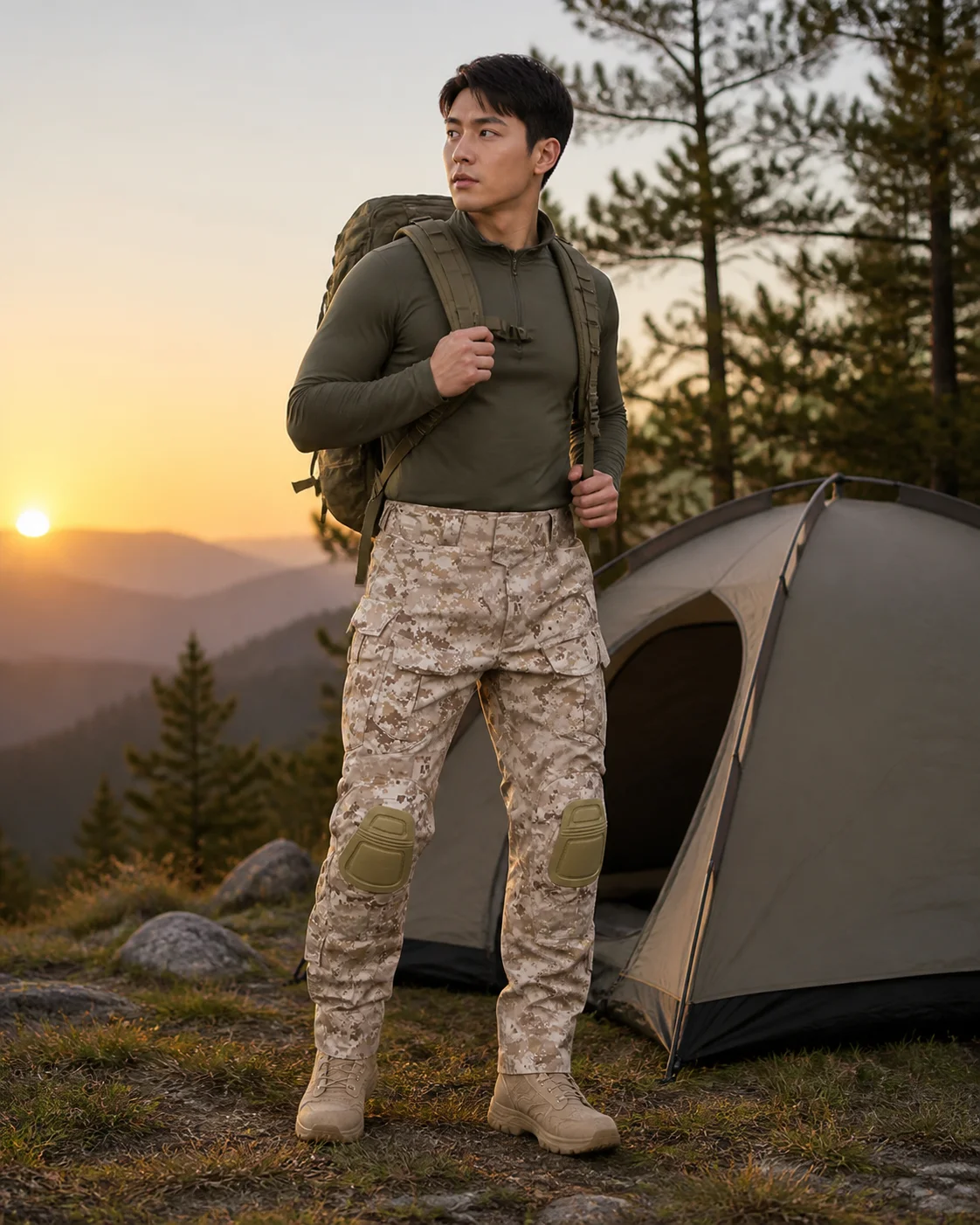 G2 Men's Camouflage Tooling Tactical Mountaineering Training Instructor Wear-resistant Training Pants with Protective Gear