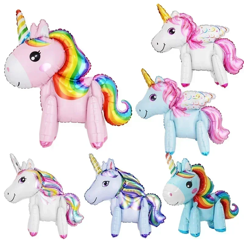 Globos de cumpleaños con temática de unicornio para niños, decoración de fiesta de cumpleaños con número de papel de aluminio de arcoíris, regalo para Baby Shower