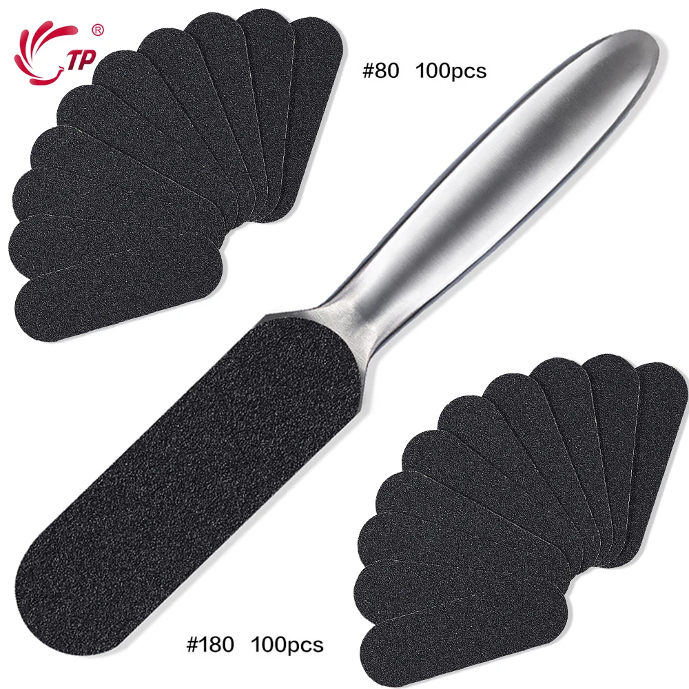 200pcs 13.2*4.1cm Foot Rasp Replacement Refill Sanding Paper Sandpaper Cloth Pedicure Stainless Metal Handle Feet Care Files