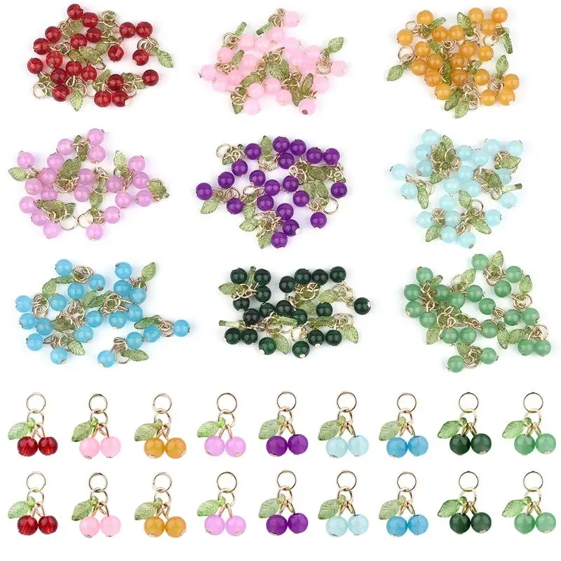 

10pcs/Lot Cherry Charm Pendant 3D Glass Fruit Pendant Findings DIY Earring Bracelet Necklace Handmade Jewelry Making Accessories