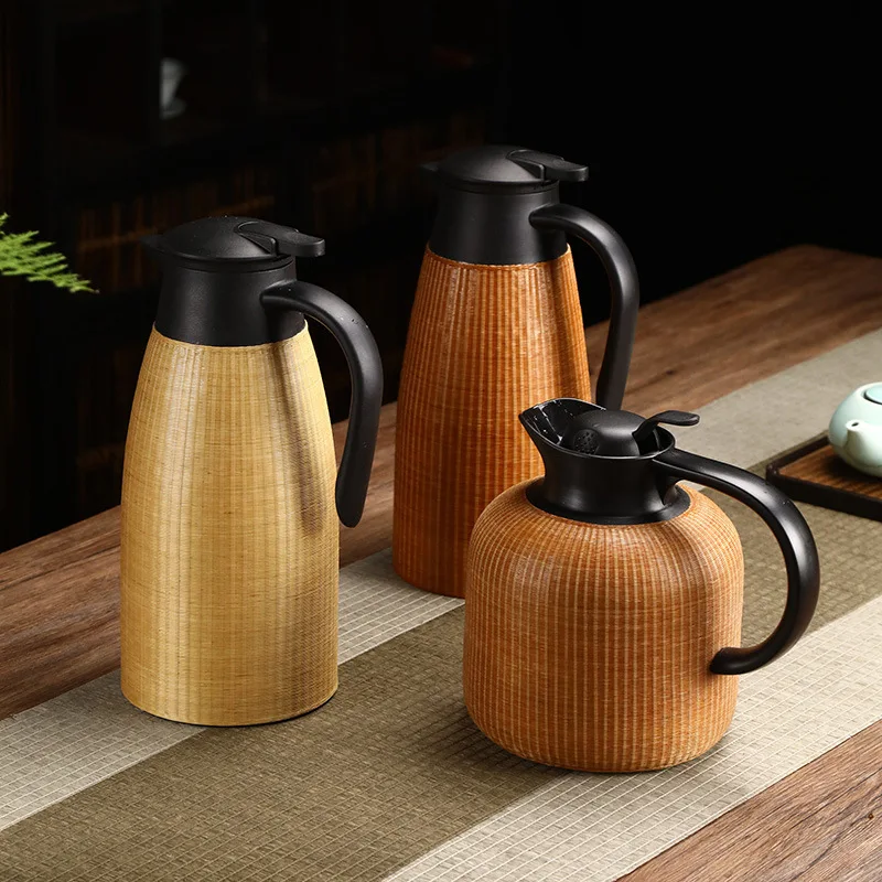 

2L retro thermos bottle, bamboo woven shell, stainless steel inner liner, kung fu tea set, Chinese household hot kettle