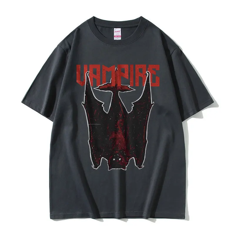 Vampire Bat Gothic Vintage Graphic T Shirts Men Women Emo Apparel Rock Punk T-shirt Unsiex Pure Cotton Oversized Crewneck Tshirt