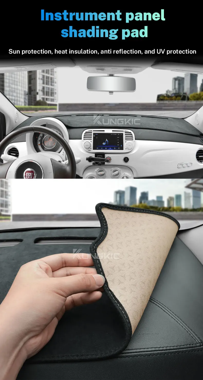 LHD RHD Für Fiat 500 2008-2023 Abarth 595 2012-2017 2018 2019 2020 2021 2022 2023 Flanell Armaturenbrettmatte Auto Sonnenschutzmatte Teppichauflage – Detail 6