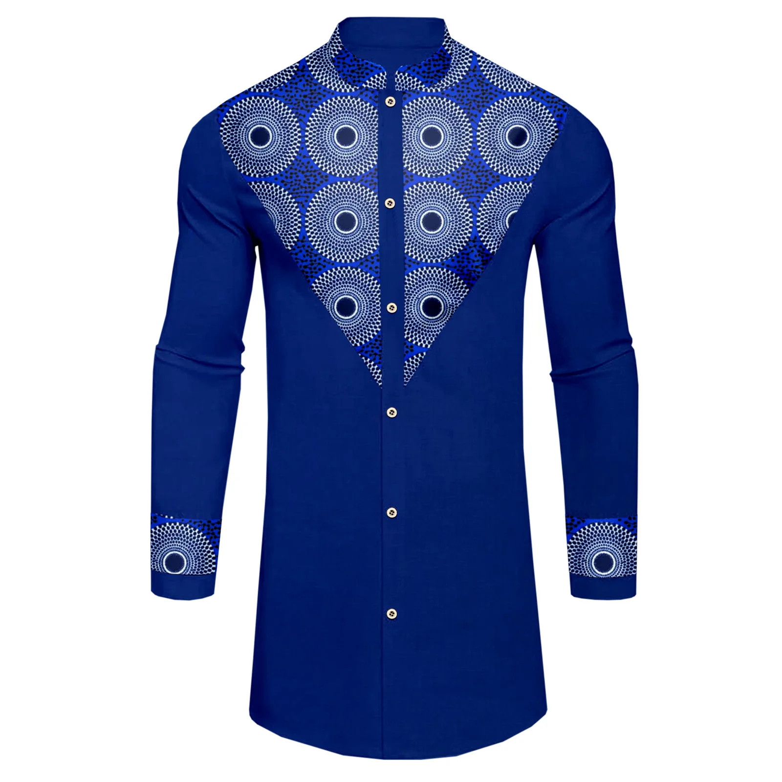 

SEA&ALP Men's African Slim Fit Ankara Top Shirt Traditional Pattern Printed Dashiki Long Sleeve T-Shirt