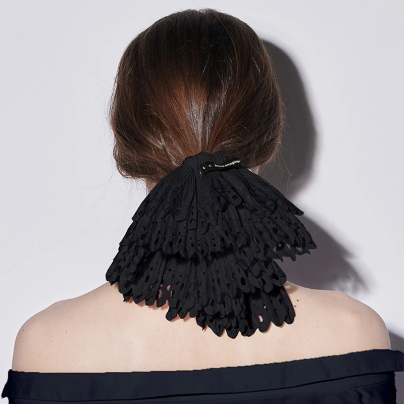 New Stylish Double Layer Elastic Hair Scrunchy Oversized White Cut Out Pleated Hair Accessory for Parties and Daily Wear