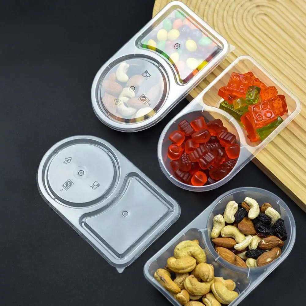 

20Pcs 2 Compartment Disposable Sauce Container with Lid Leak-Proof Snack Container Thickened Transparent Condiment Box Takeout