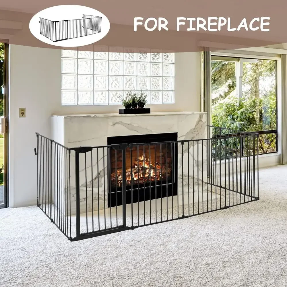 Extra Wide Metal Baby Gate, 8-Panel Playpen, 30 High, Black, for Toddler/Pet Safety - view 6