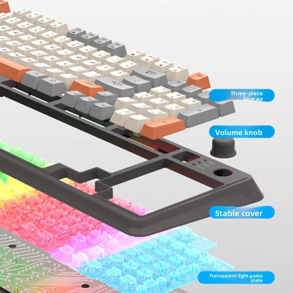 

Механическая проводная RGB-клавиатура с регулировкой громкости, разноцветным дизайном, 94 клавишами, подсветкой и портативным дизайном