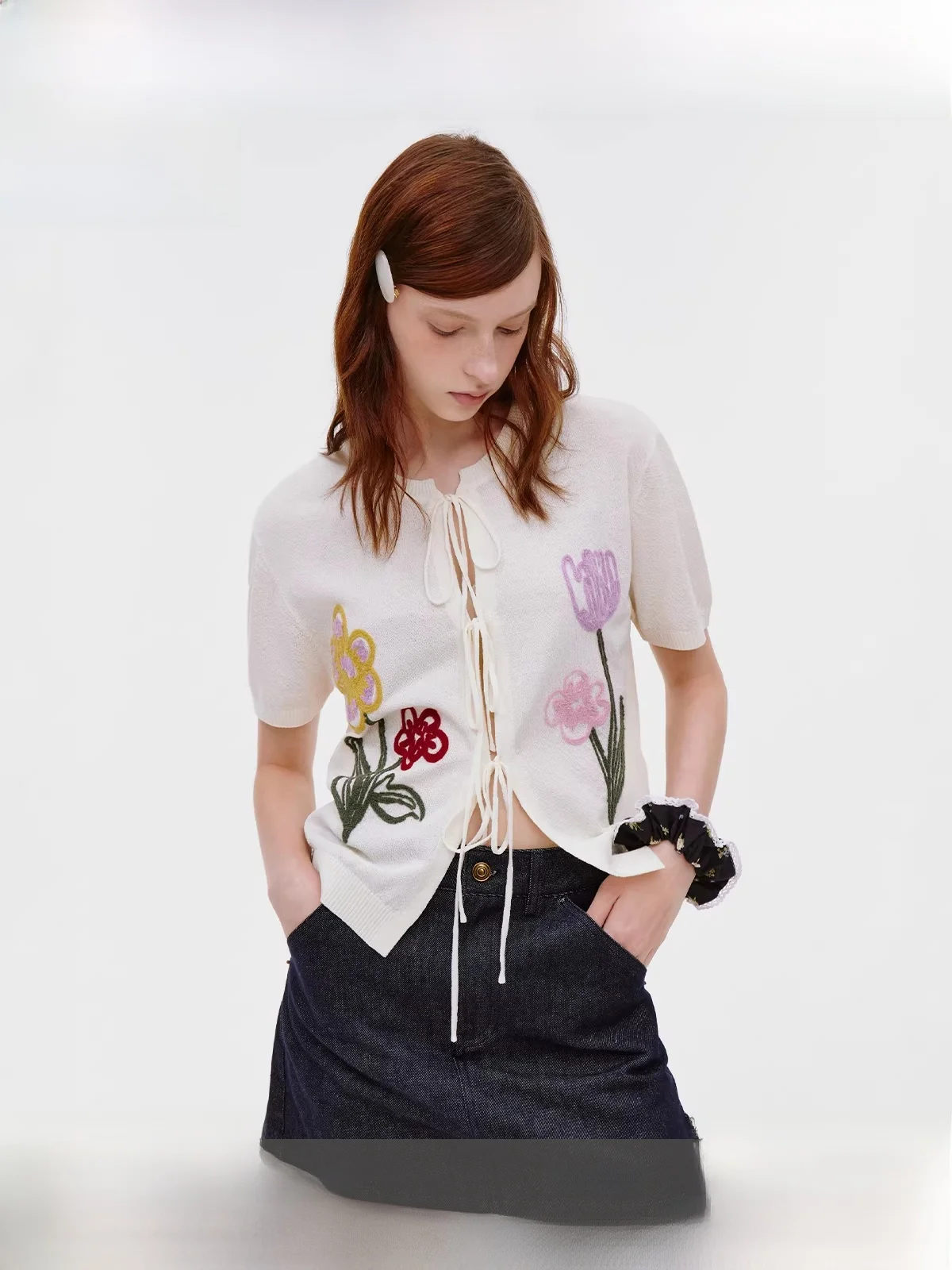 

Кардиган Fano с объемной вышивкой, охлаждающий, комфортный, двусторонний, вязаный, с V-образным вырезом, короткий рукав, свободный крой, в корейском стиле